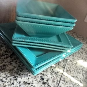 Turquoise three plate saucer and bowl